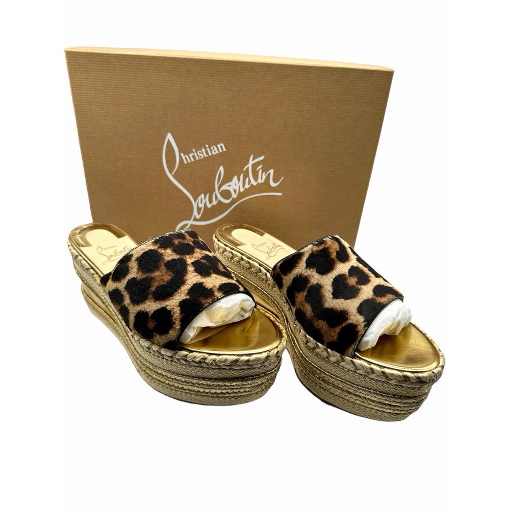 Christian Louboutin Brown/Beige Calf Hair Myriama Leopard Wedges Sandals Size 37